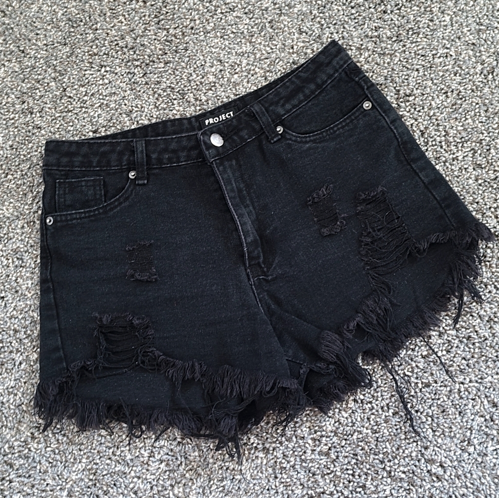 Black Ripped Denim Shorts